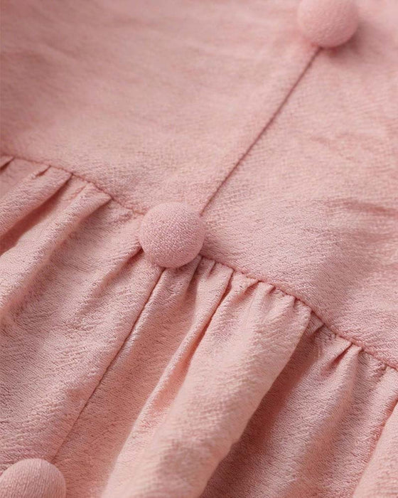 Bluse V-Hals Ruffle Perle Knap