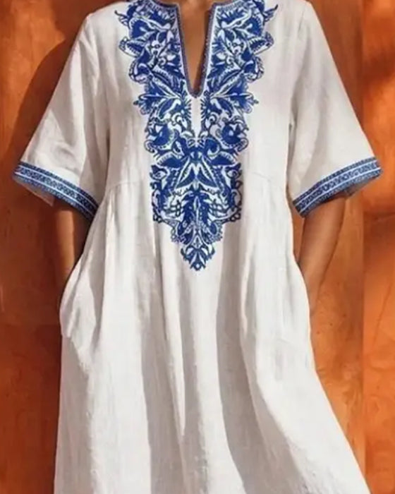 Kjole V-Hals Bohemian Fuld Nederdel Lomme