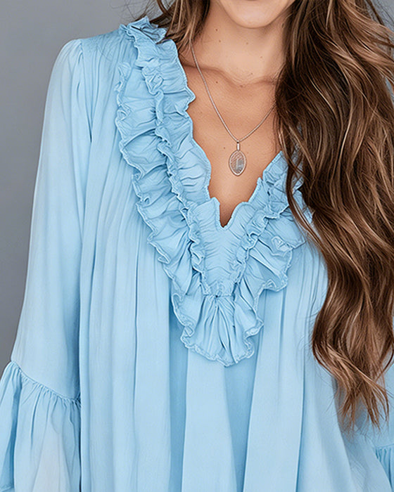 Bluse Elegant V-Hals Rynke