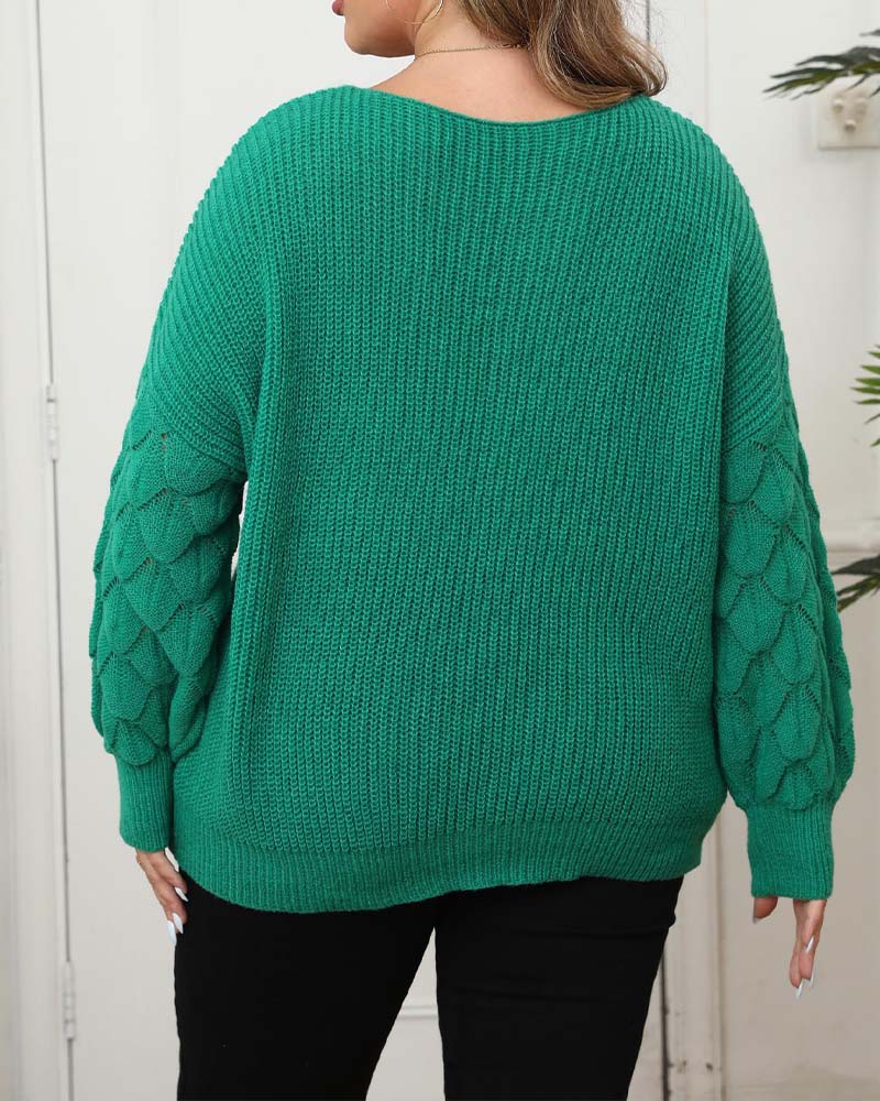 Pullover Pufærme V-Hals Strikket