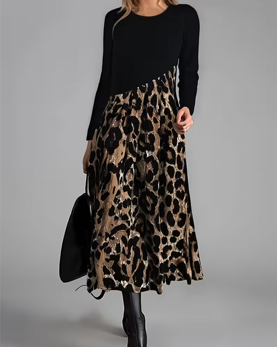 Kjole Rundhalset Leopard Fuld Nederdel
