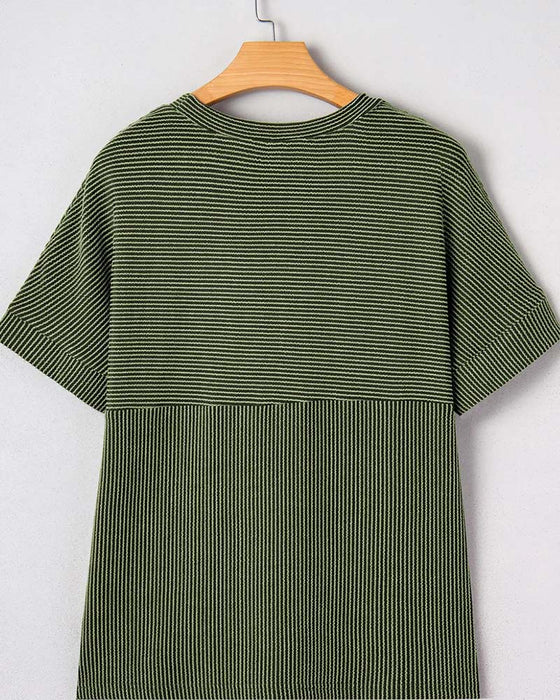 T-Shirt Stribet Kort Ærme Rund Hals