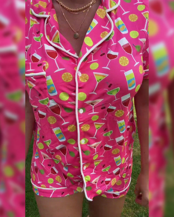 Todelte Sæt Vinflaske Print Casual