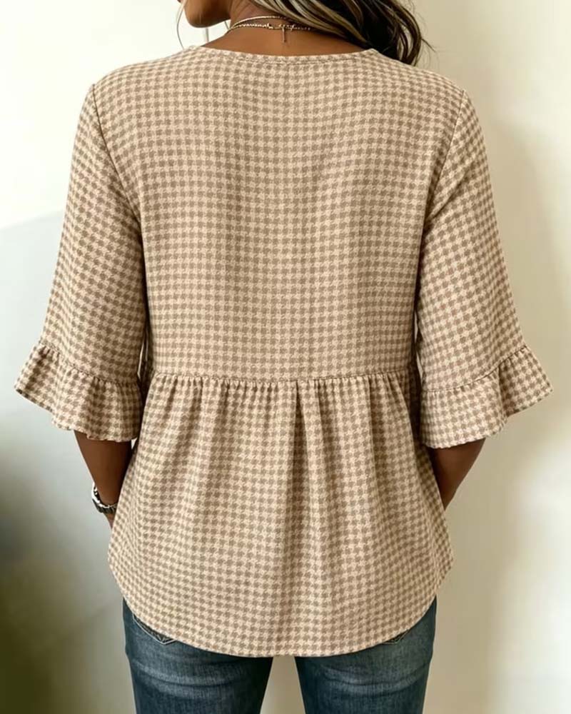 Bluse Houndstooth Treknap Afslappet