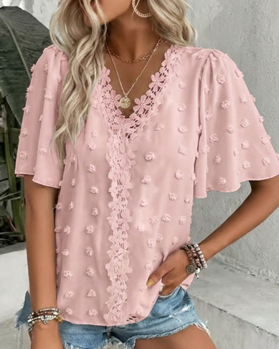 Bluse Sammenføjet Jacquard Flæseærme