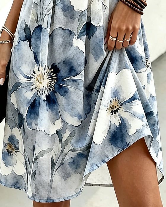 Kjole Ruffle Kant Tie-Dye Blomstret Talje