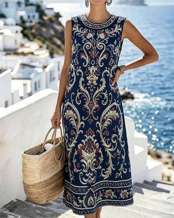 Kjole Vintage Blomstret Ærmeløs Lang