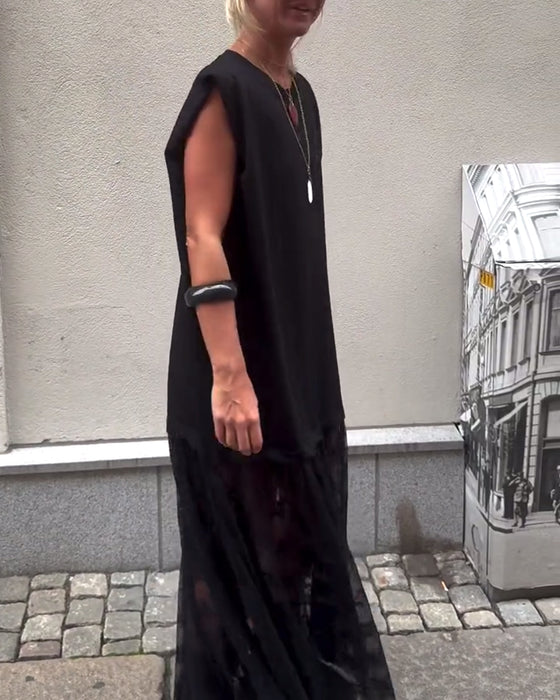 Ærmeløs Mesh Patchwork Kjole