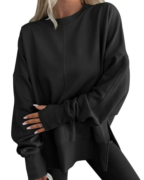 Sweatshirt Side Slids Rund Hals Løs