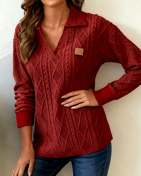 Casual Sweatshirt Med Polokrave Og Jacquard