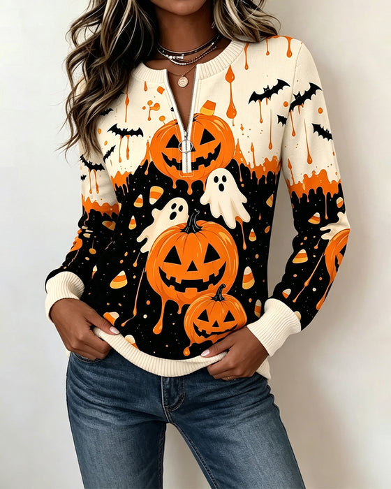 Sweatshirts Lynlås Lang Ærme Græskar Tryk