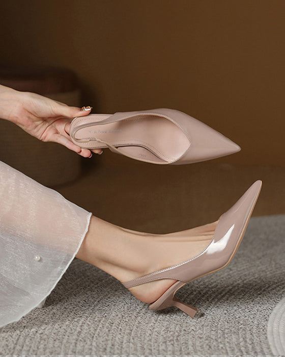 Ensfarvede høje hæle med spids tå og hælstrop