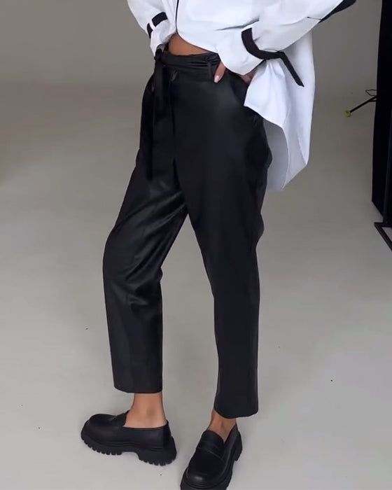 Slim fit læderbukser