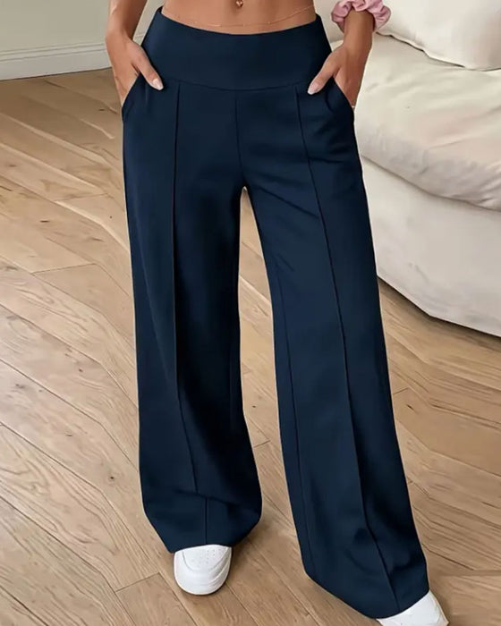Bukser Høj Talje Lomme Bredt Ben Lang