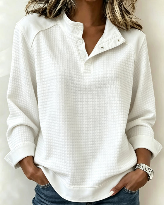 Sweatshirt Vaffelstrik Henley Halvknap
