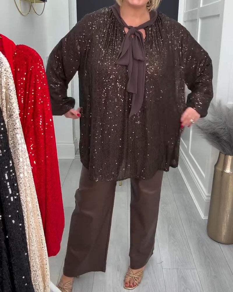 Ensfarvet Løstsiddende Bluse Med Lanternearmer