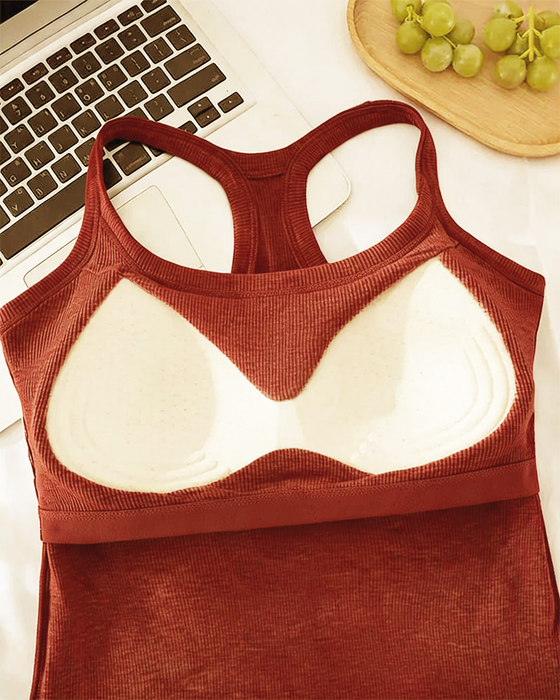 Tanktop Indbygget Bh Ribstrikket Ensfarvet