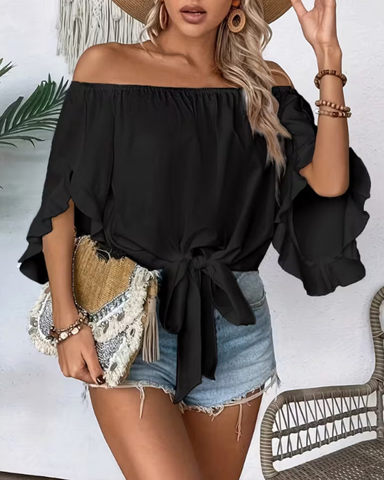 Bluse Off-Shoulder Sløjfe Klokkeærme