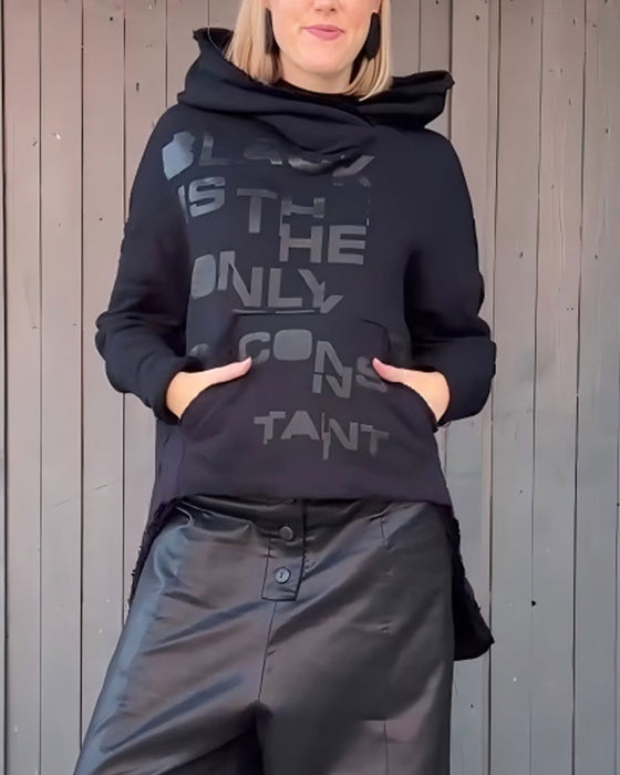 Hoodie Bogstav Tryk Løs Lang Ærme Pullover