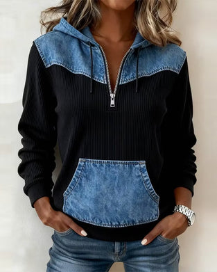 Hættetrøje Lynlås Denim Patchwork