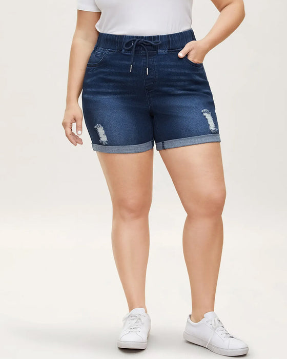 Shorts Elastisk Talje Revne Jeans