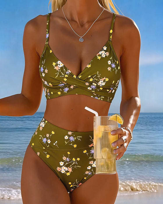 Bikini Sexet Krydsende Blomstermønster