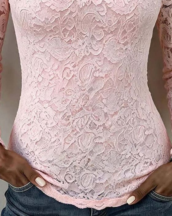 Bluse Firkantet Hals Blonder Patchwork