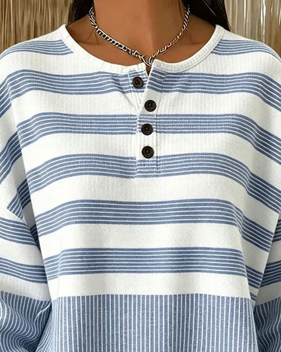 Sweatshirt Stribe Henley Hals Langærmet
