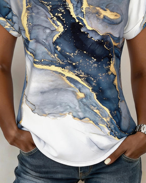 T-Shirt Marmor Tryk V-Hals