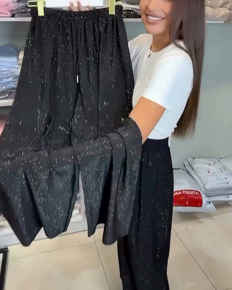 Bukser Stilfuld Høj Talje Skinnende Vid Ben