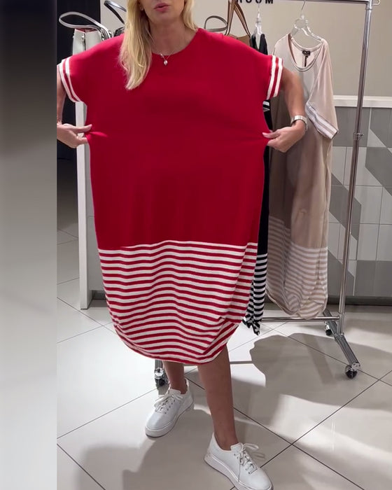 Kjole Kontraststribet Kortærmet Casual