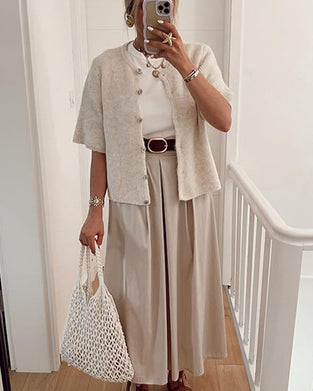 Trøje Cardigan Ensfarvet Knapforkant Kortærmet