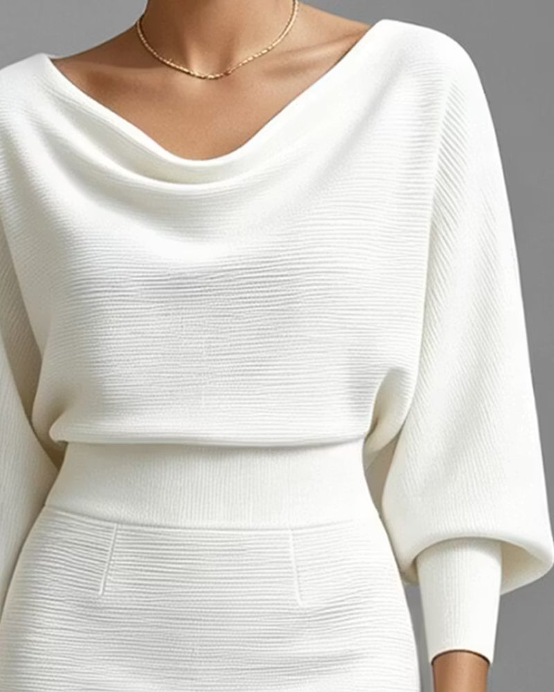 Kjole Draperet Lang Ærme Bodycon Strikket
