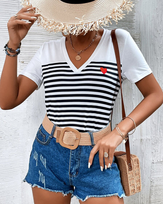 T-Shirt V-Hals Stribet Altid Match