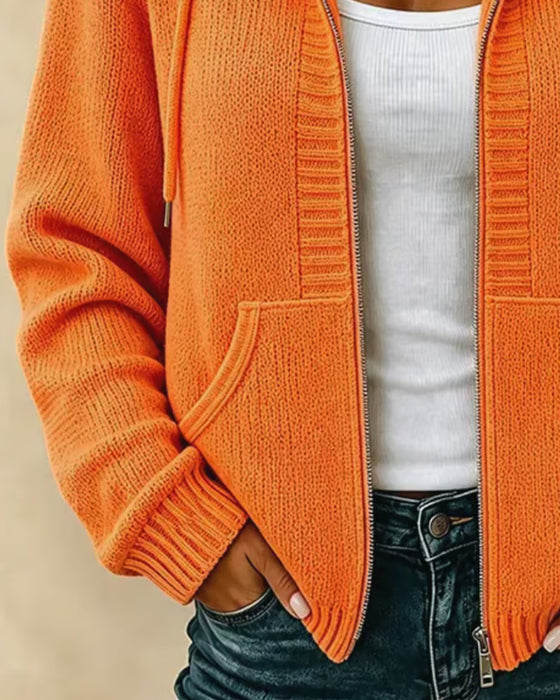 Sweater Frakke Hætte Lynlås Lomme Snor