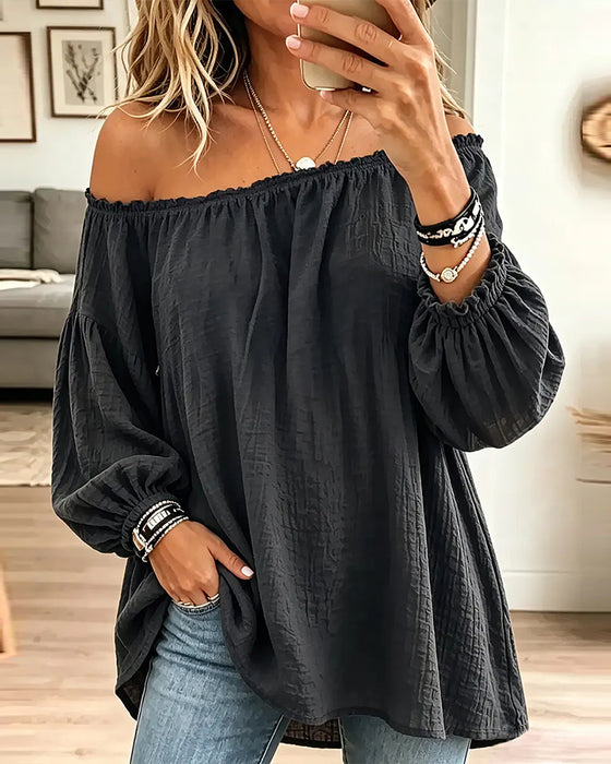 Top Off-Shoulder Løs Ensfarvet Farve
