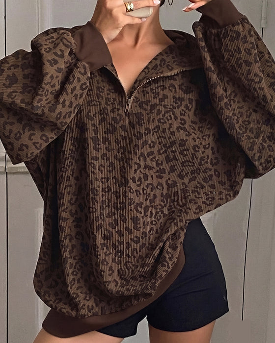 Sweatshirt Leopardmønster Langærmet