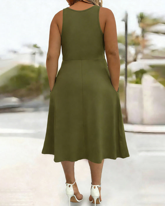 Kjole Ensfarvet Lomme Twist Tank