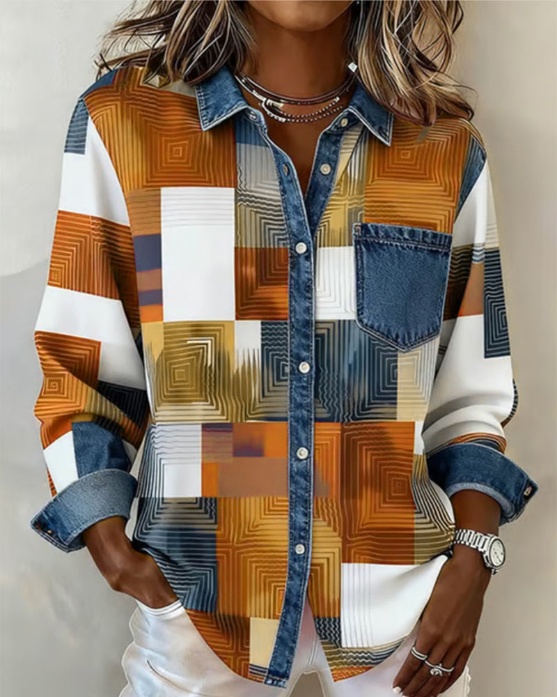 Farveblok Skjorte Moderne Krave