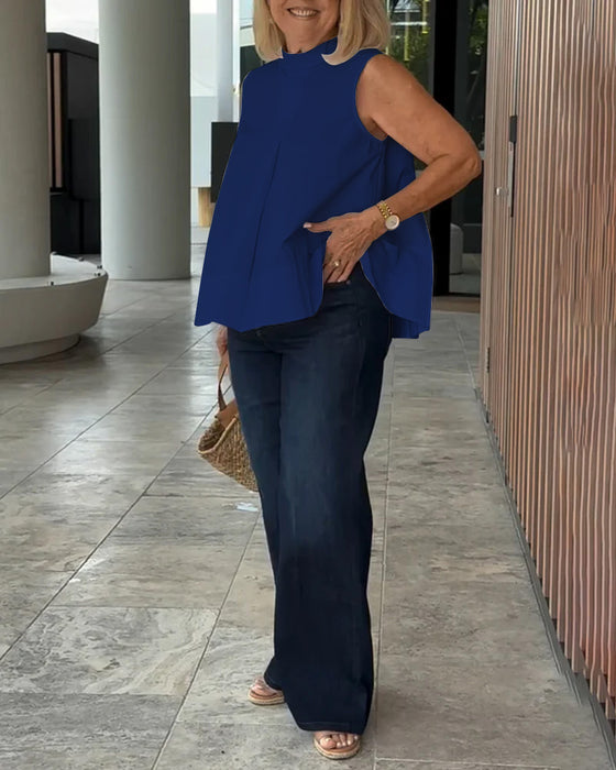 Bluse Ærmeløs Ensfarvet Simpel