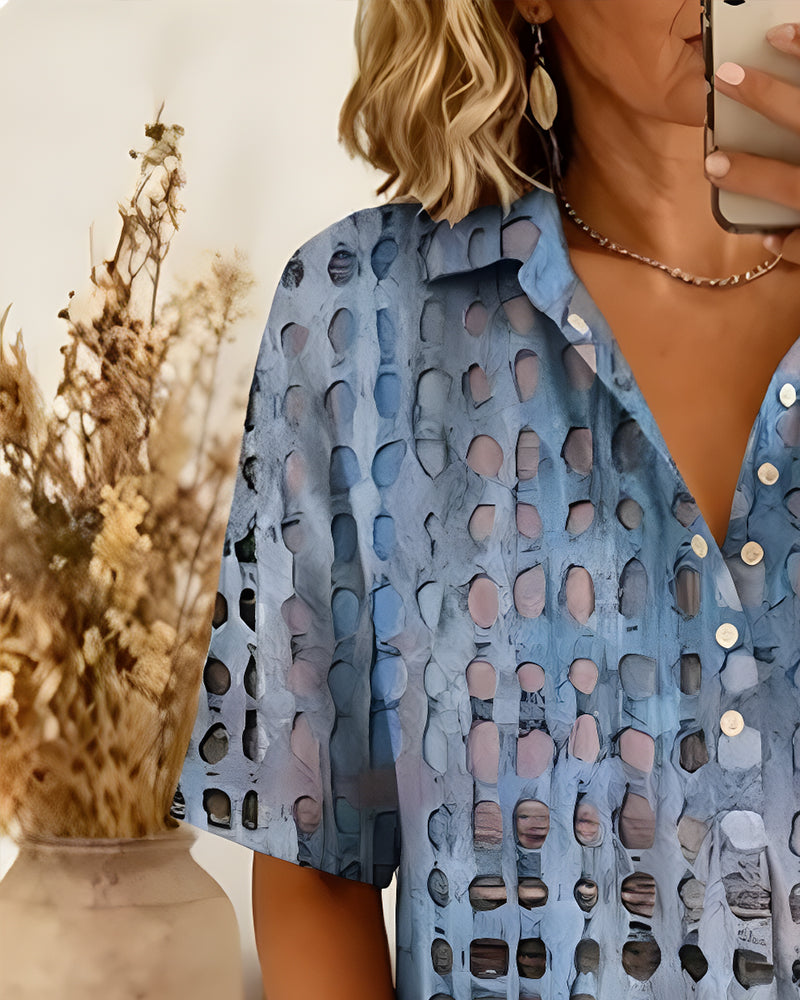 Bluse Prikket Tryk Knap Halv Stolpe