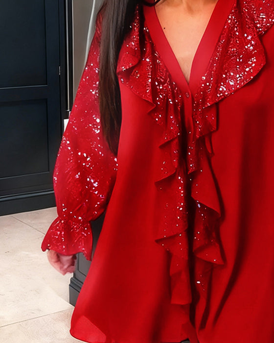 Ensfarvet Lossiddende Bluser Med Rysjer