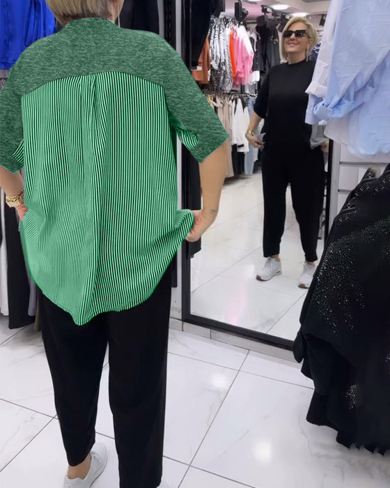 Afslappet sort bluse med nålestribet ryg