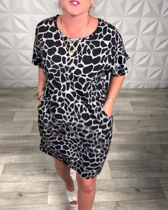 Kjole afslappet med print og rund hals