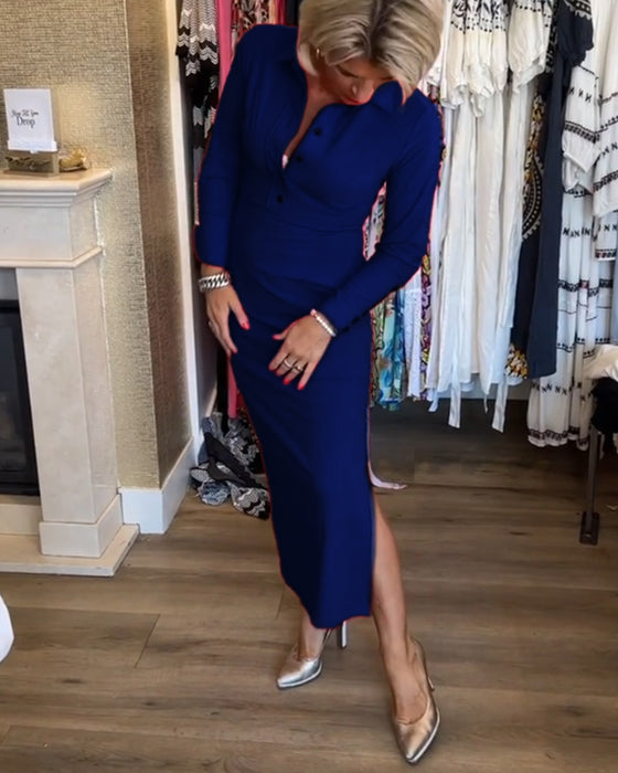 Ensfarvet elegant kjole med slids