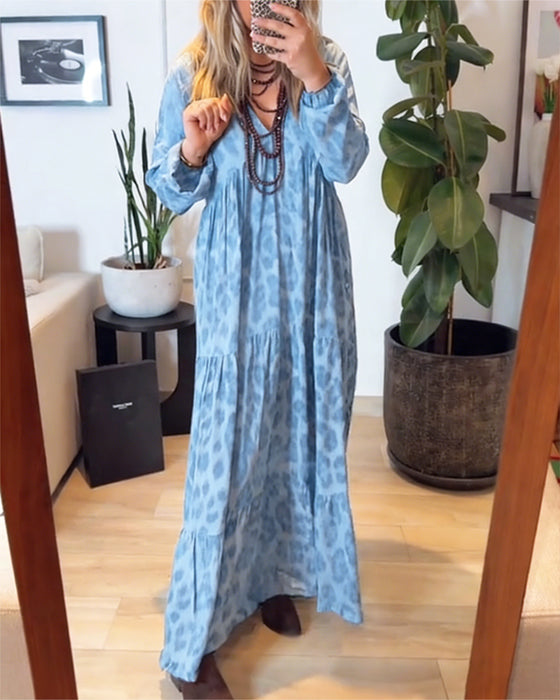 Kjole V-Udskæring Leopardprint Mode Maxi