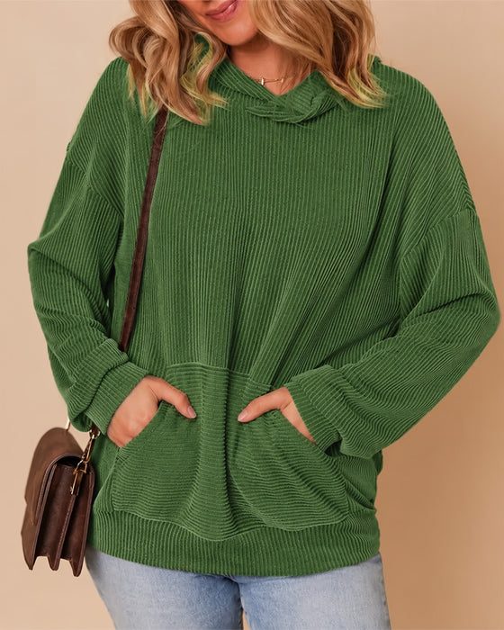 Sweatshirt Med Hætte Stribet Lomme Løs