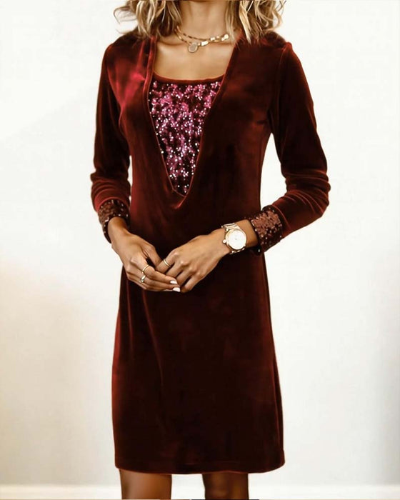 Kjole Elegant Paliet Patchwork