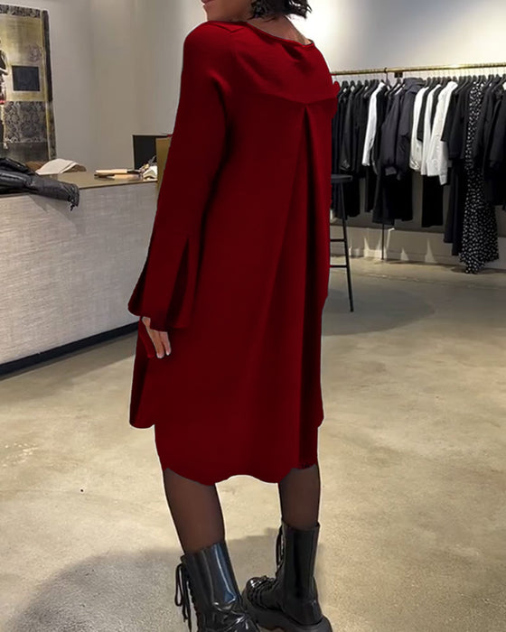 Kjole Ensfarvet Klokkeærme Rynket