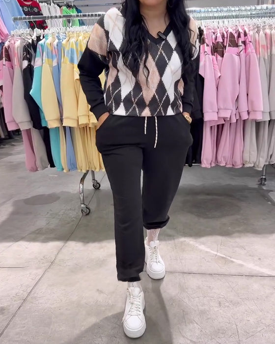 Todelt Sæt Med Rombemønstret Top Og Bukser